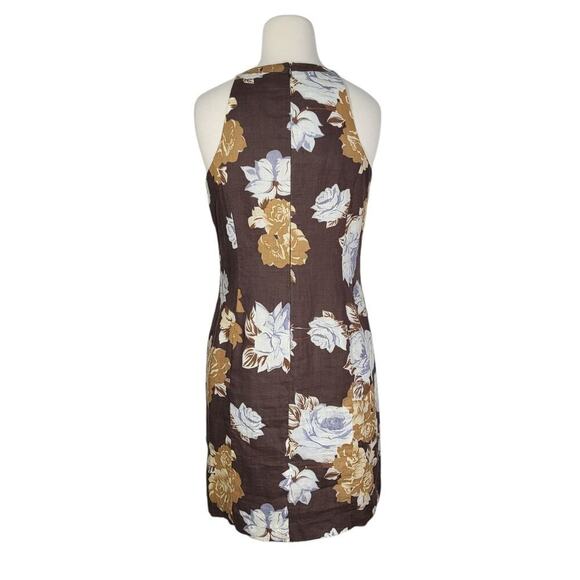 Boston Proper 100% Linen Floral Mini Dress 10 Brown High Neck Sleeveless Beach - Picture 5 of 12